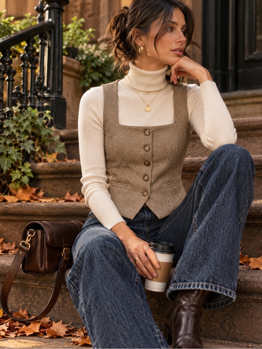 NWT LOFT Herringbone Wool Vest M Light Academia Equestrian Preppy